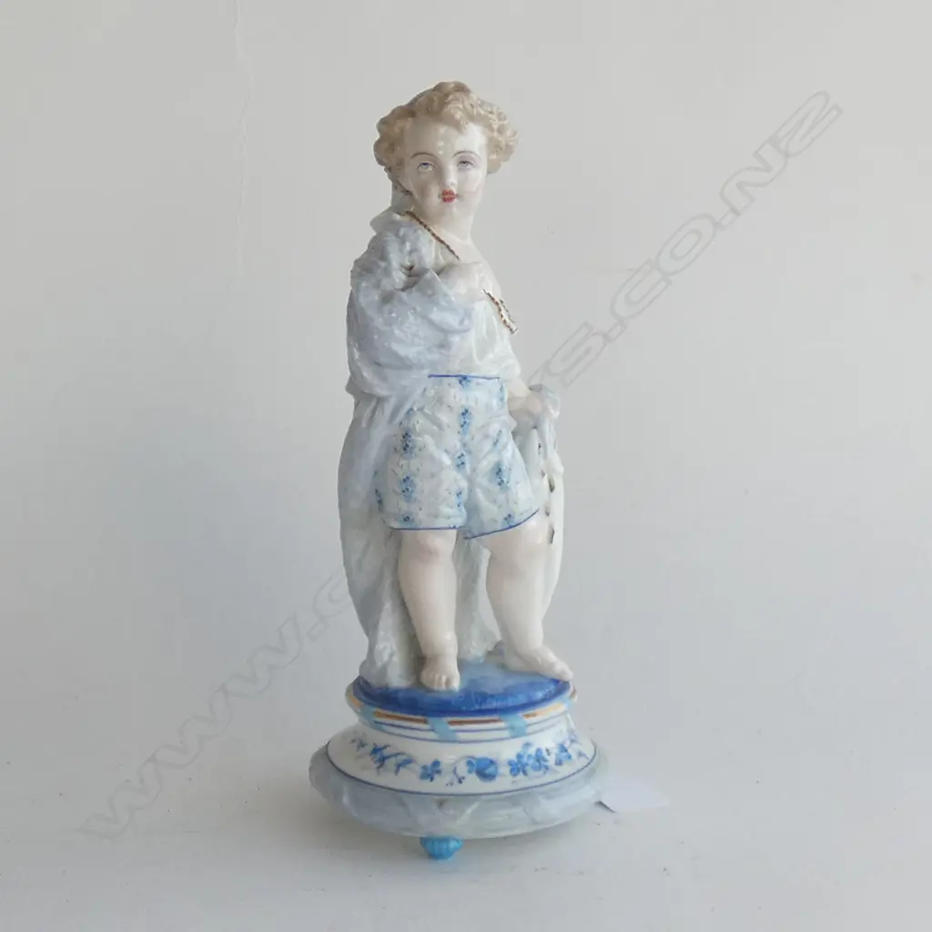 LATE 19thC PARIS PORCELAIN FIGURE OF YOUNG BOY w. 3 FISH H.260mm... Image 1++