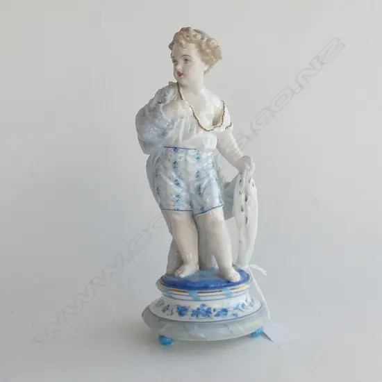 LATE 19thC PARIS PORCELAIN FIGURE OF YOUNG BOY w. 3 FISH H.260mm...