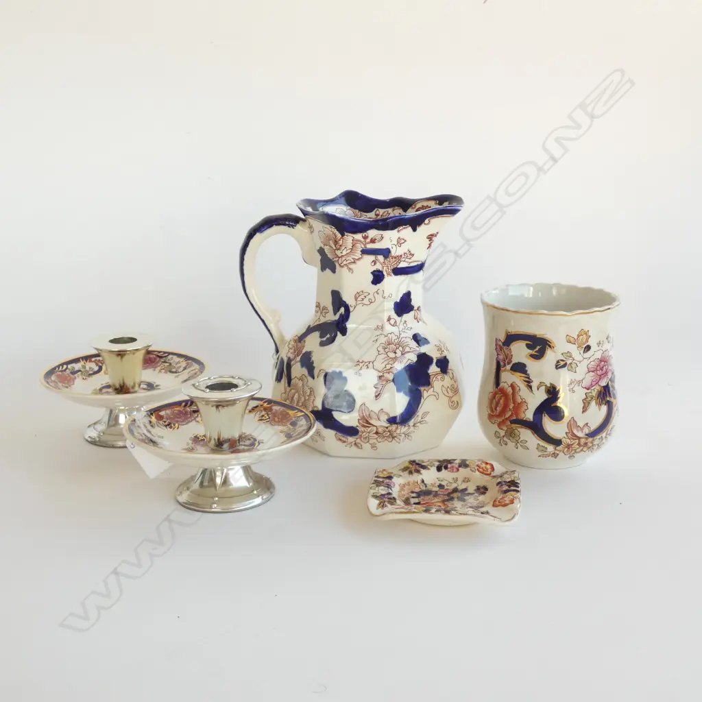 5 PCS MASONS MANDALAY; JUG, PR CANDLE HOLDERS ETC... Image 1++