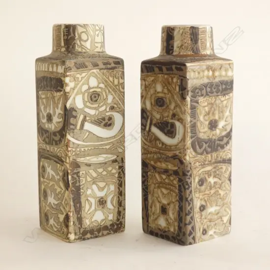 PR VINTAGE ROYAL COPENHAGEN FAIENCE BACA VASES BY NILS THORSSEN H 187MM