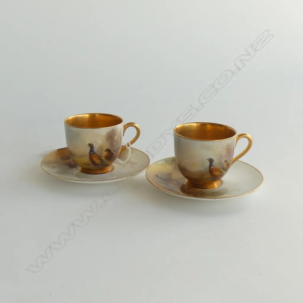 PR ROYAL WORCESTER COFFEE CUPS & SAUCERS SIGNED STINTON MARKS FOR 1937 Image 1++