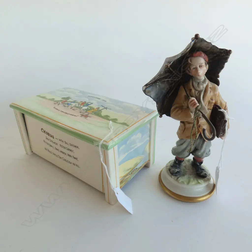 CROWN DEVON MUSICAL CIGARETTE BOX (NOT WORKING & SM CRACK) + CAPODIMONTE FIGURE (H 200MM) Image 1++