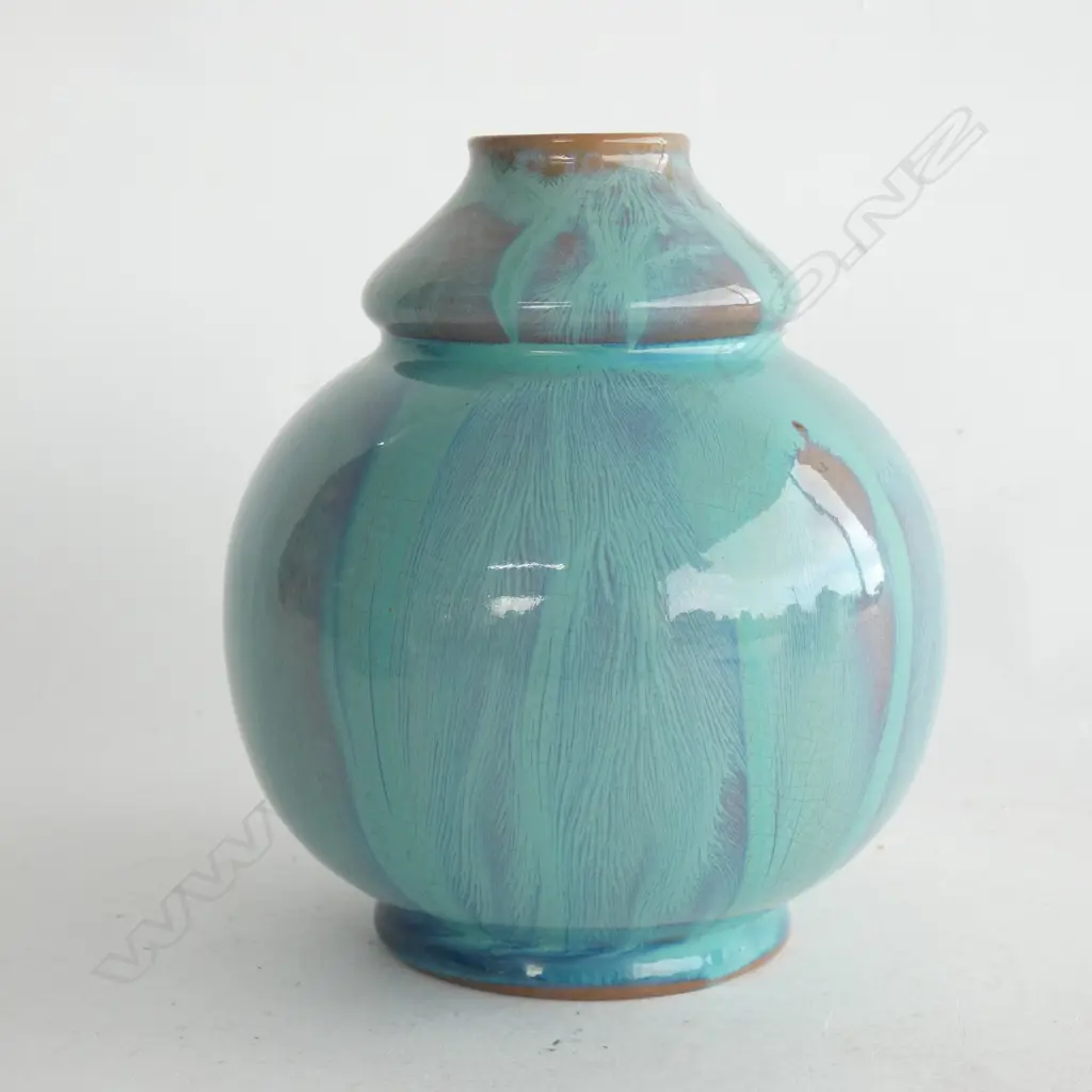 PILKINGTON'S ROYAL LANCASTRIAN BLUE/GREEN STREAKY  VASE Dia.62mm Image 1++