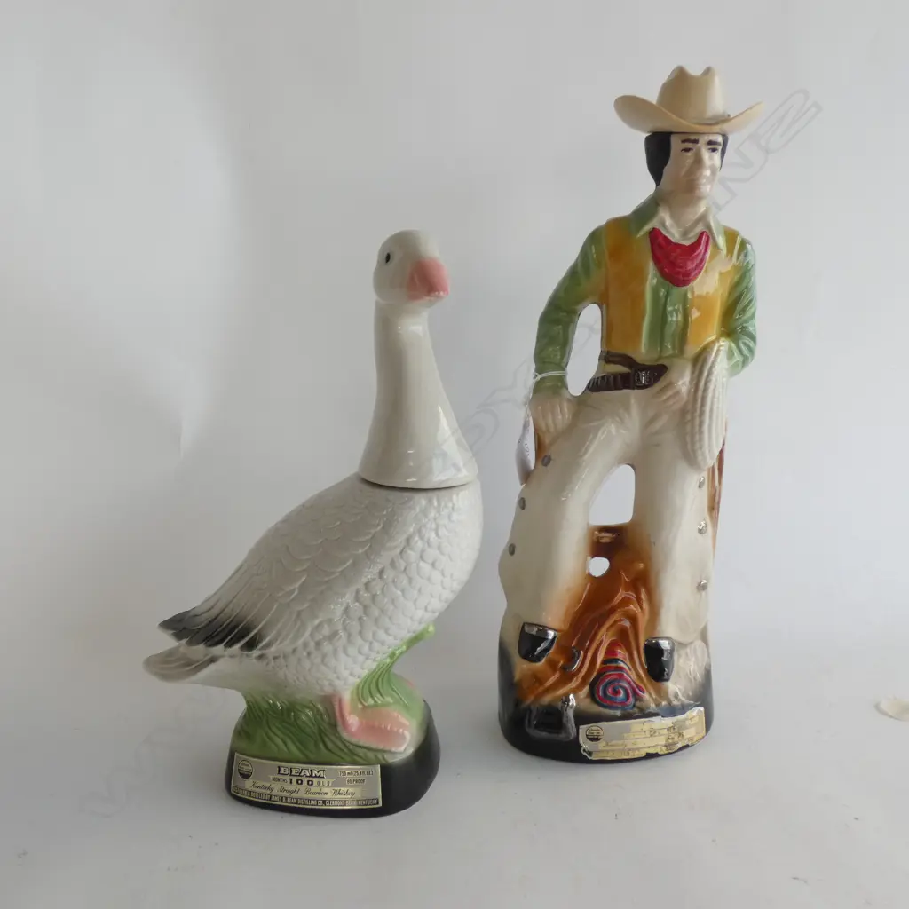 2 JIM BEAM DECANTERS; DUCK (H 300MM) & COWBOY (H380MM) Image 1++