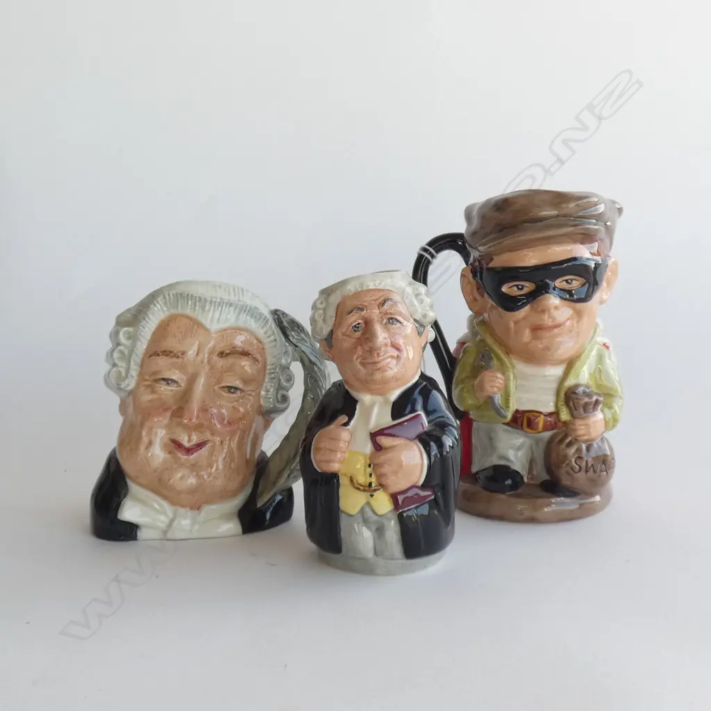 3 ROYAL DOULTON CHARACTER JUGS; THE LAWYER / MR LITIGATE & JUDGE/THIEF (LARGEST H 135MM) Image 1++