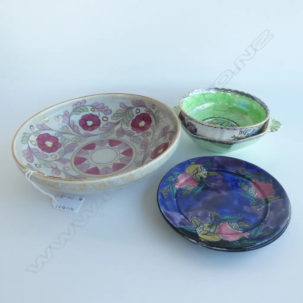 UNMARKED CHARLOTTE RHEAD DISH (DIA 215MM) 2 MALING THUMBPRINT BOWLS & 2 RUBENS WARE PLATES (DIA140MM) Image 1++