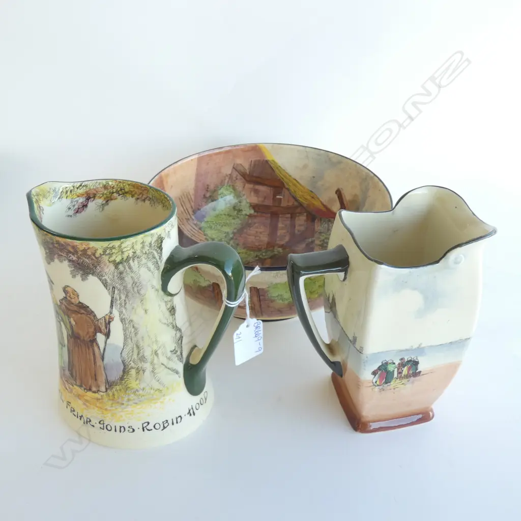 3 ROYAL DOULTON SERIES WARE PCS; 2 JUGS (1 ROBIN HOOD) + THE GAFFERS BOWL (DIA  230MM) Image 1++