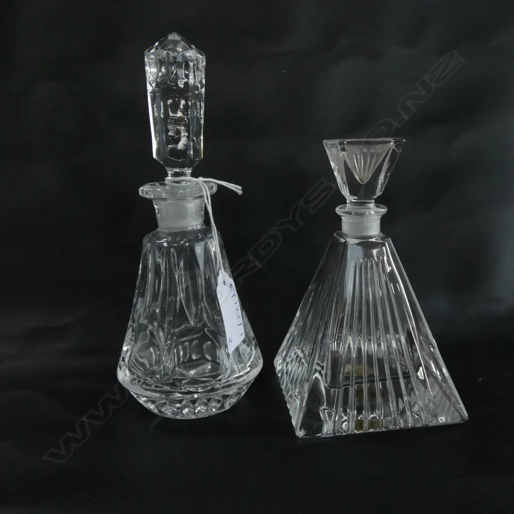 2 PRESSED GLASS PERFUME BOTTLES H.175mm Image 1++