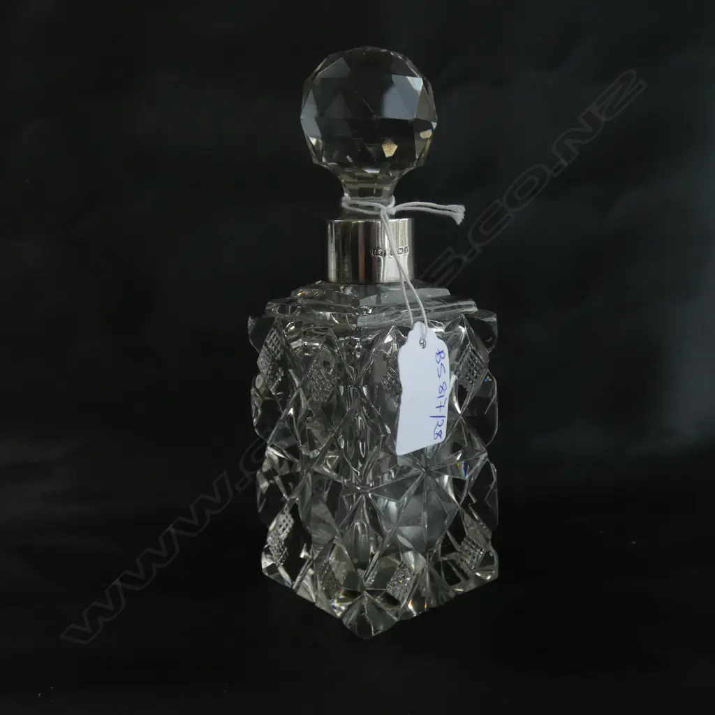 CRYSTAL SCENT BOTTLE w. STG SILVER MOUNT B'HAM 1907 Image 1++