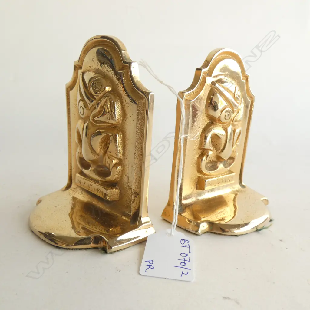 PR HEAVY BRASS MAORI TIKI BOOKENDS H.105mm Image 1++