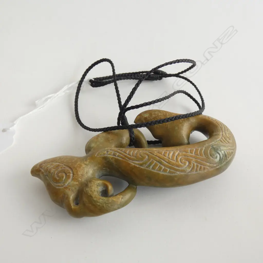 POUNAMU HEI MANAIA w PAUA INLAID EYE, ON PLAITED CORD. H.105mm Image 1++