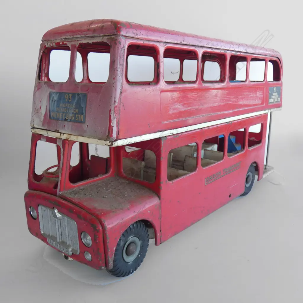 (17811) LG TRI-ANG LONDON TRANSPORT DOUBLE DECKER BUS - BELL UNDERNEATH - AGE WEAR TO PAINT ETC. L 600MM Image 1++