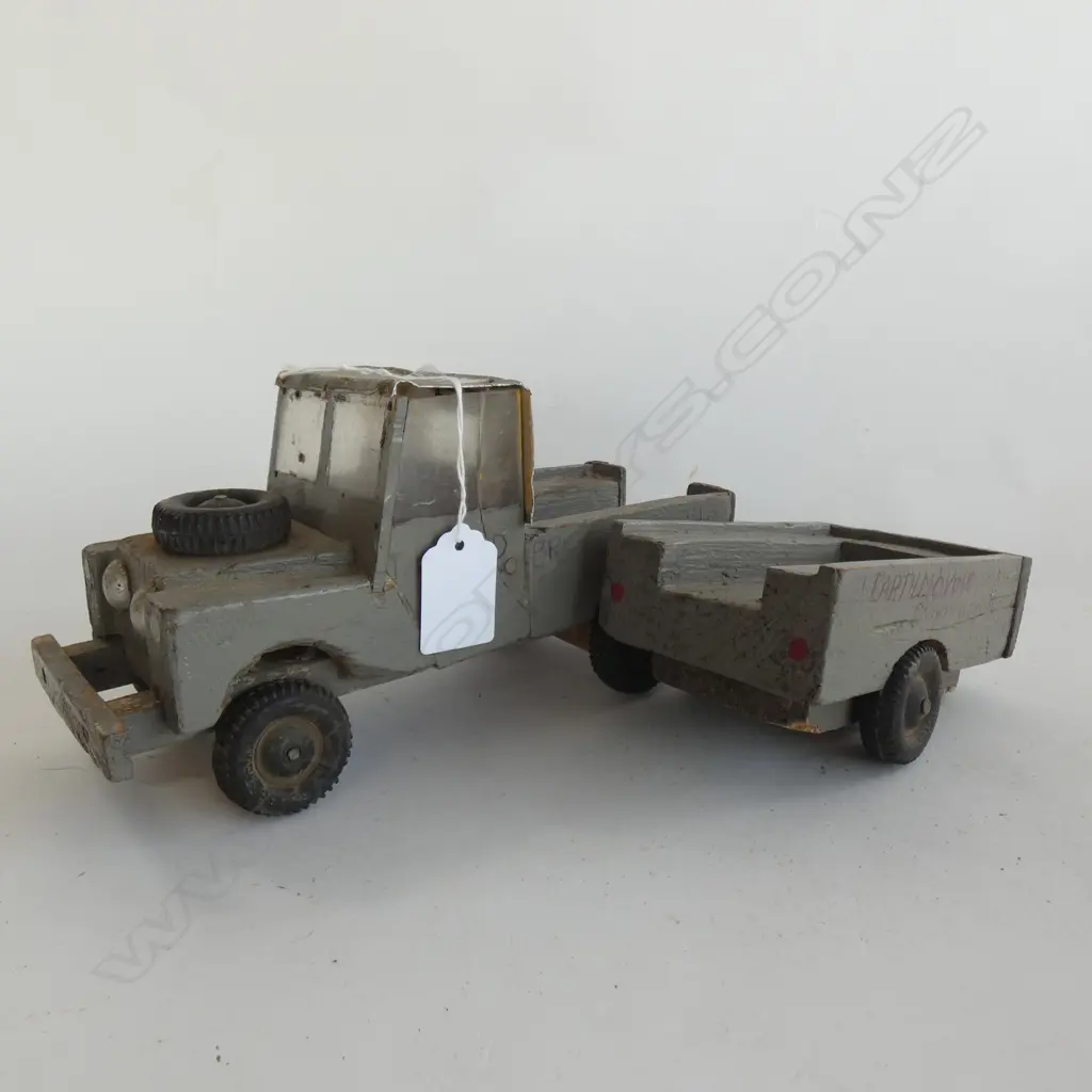 OLD HOME MADE MODEL LANDROVER & TRAILER L.375MM OA Image 1++