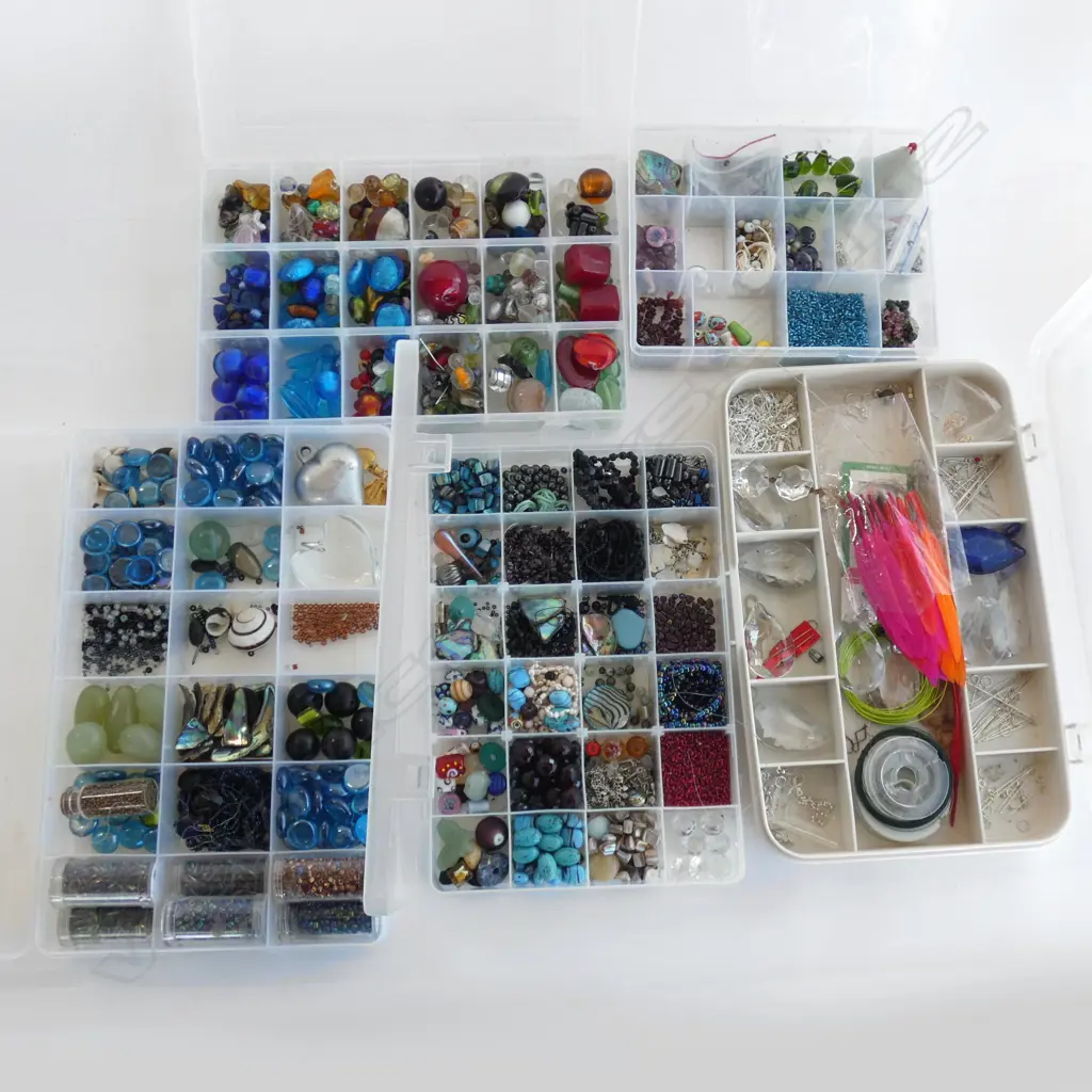 5 BOXES OF BEADS, JET, RAW RED CLRD STONES, JADE, LEAD CRYSTAL DROPS, 925 Image 1++