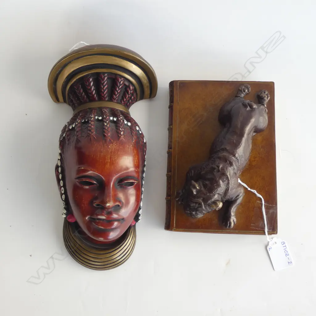 BULLDOG PAPERWEIGHT (L 180MM) & AFRICAN TRIBAL HEAD WALL PLAQUE (H 263MM) Image 1++