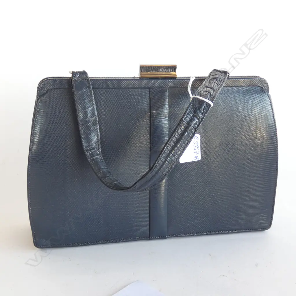 MAPPIN & WEBB VINATGE DARK BLUE LEATHER HAND BAG Image 1++