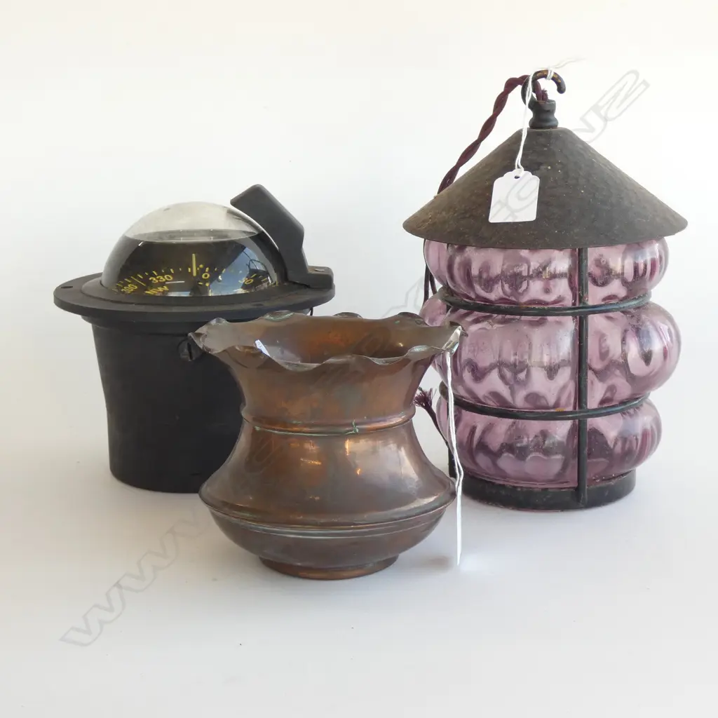COPPER VASE (DIA 135MM) IRON & AMETHYST GLASS LIGHT & BINNACLE (DIA 170MM) Image 1++