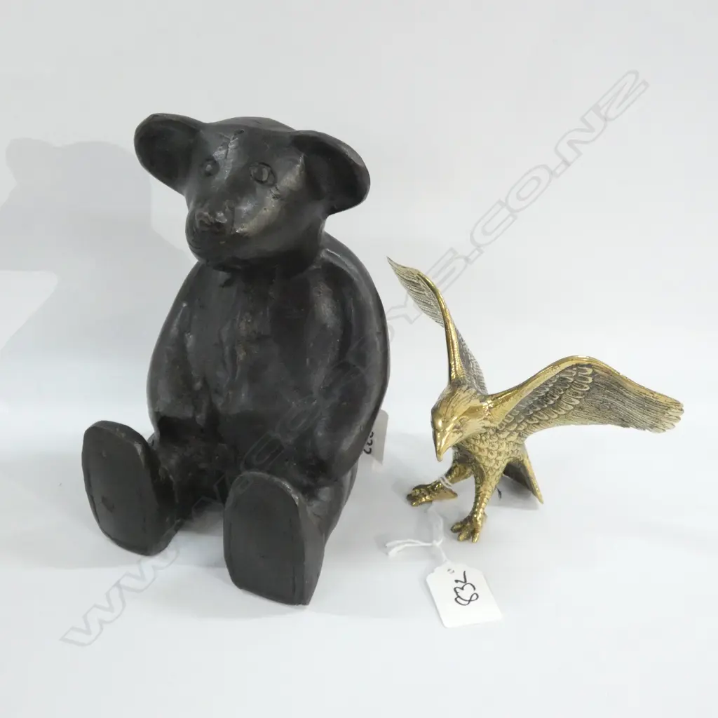 BRONZE TEDDY & BRASS EAGLE  Image 1++