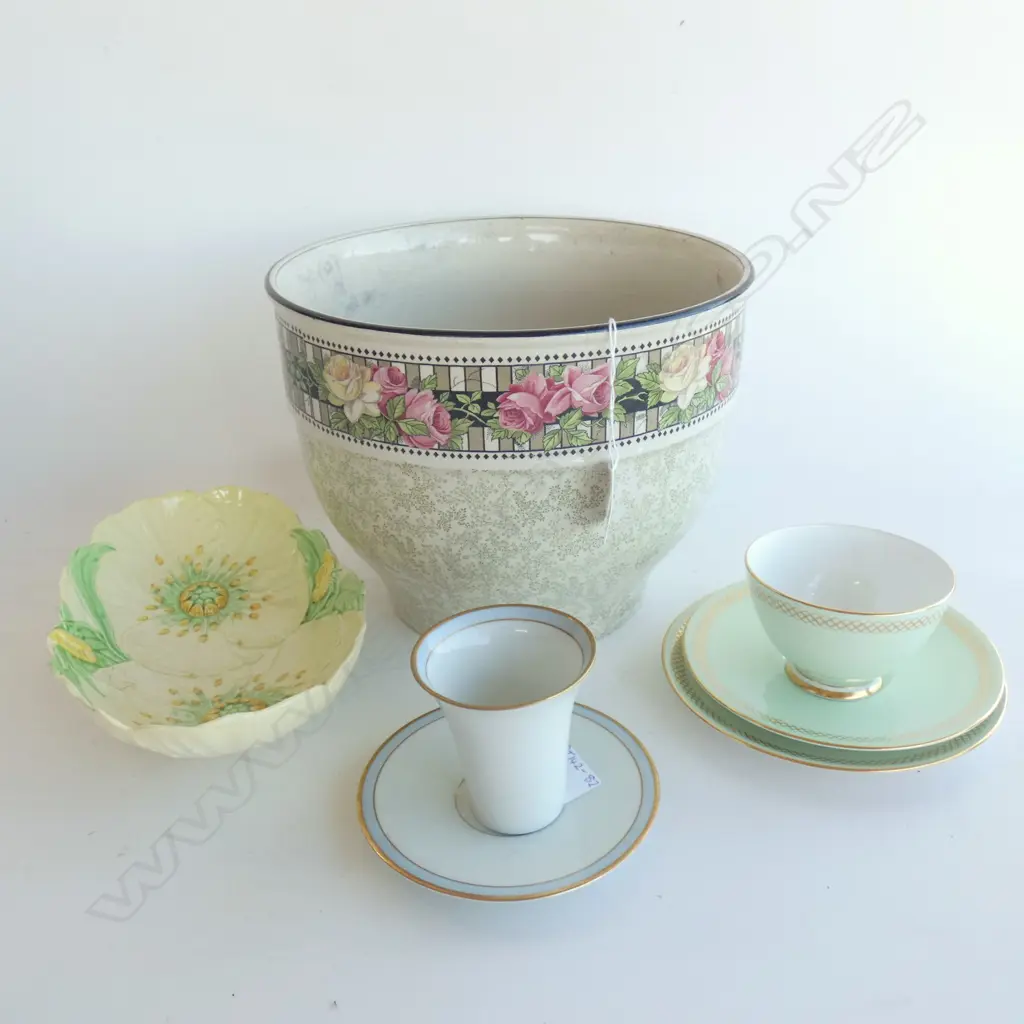 LG OLD GRIMWADES JARDINIERE (H 205MM) CARLTON WARE SUNFLOWER DISH & ASST TRIO & DUO Image 1++