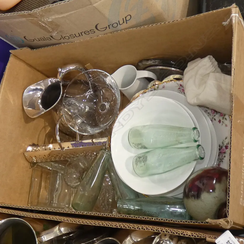 LG BOX ASST PORCELAIN / GLASS / SILVER PLATE ETC.. Image 1++