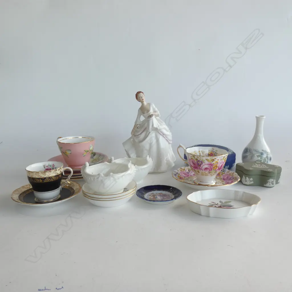 BOX LOT ASST. CHINA; WEDGWOOD, ROYAL ALBERT, FIGURE A/F Image 1++