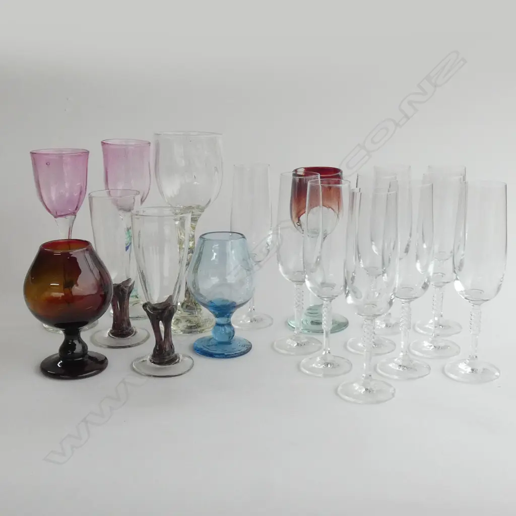 BOX LOT ASST. ART GLASS WINE GLASSES Image 1++