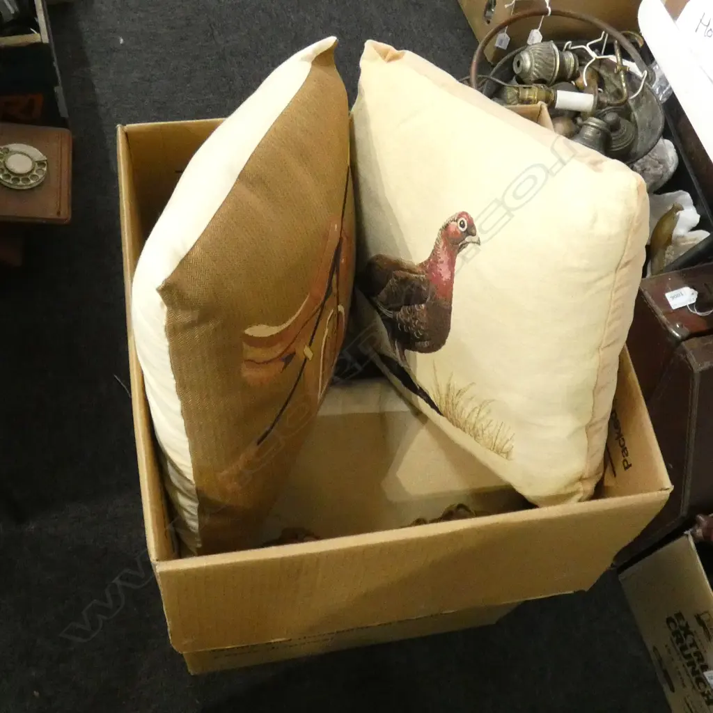 5 CUSHIONS; 2 SCENIC / 1 DOG DESIGN & 1 SADDLE & WHIP DESIGN etc Image 1++