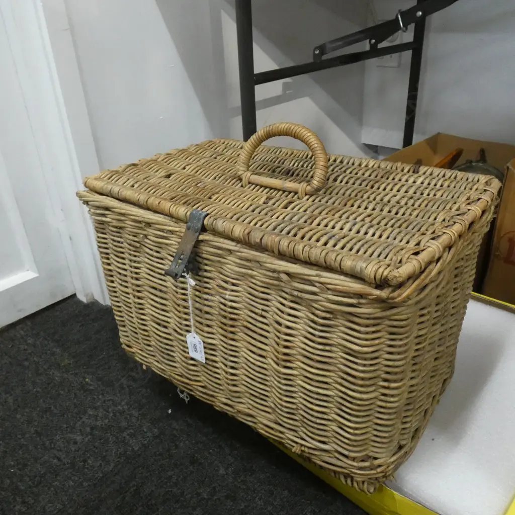 1880s WOVEN CANE FISHING BASKET W.450mm Image 1++