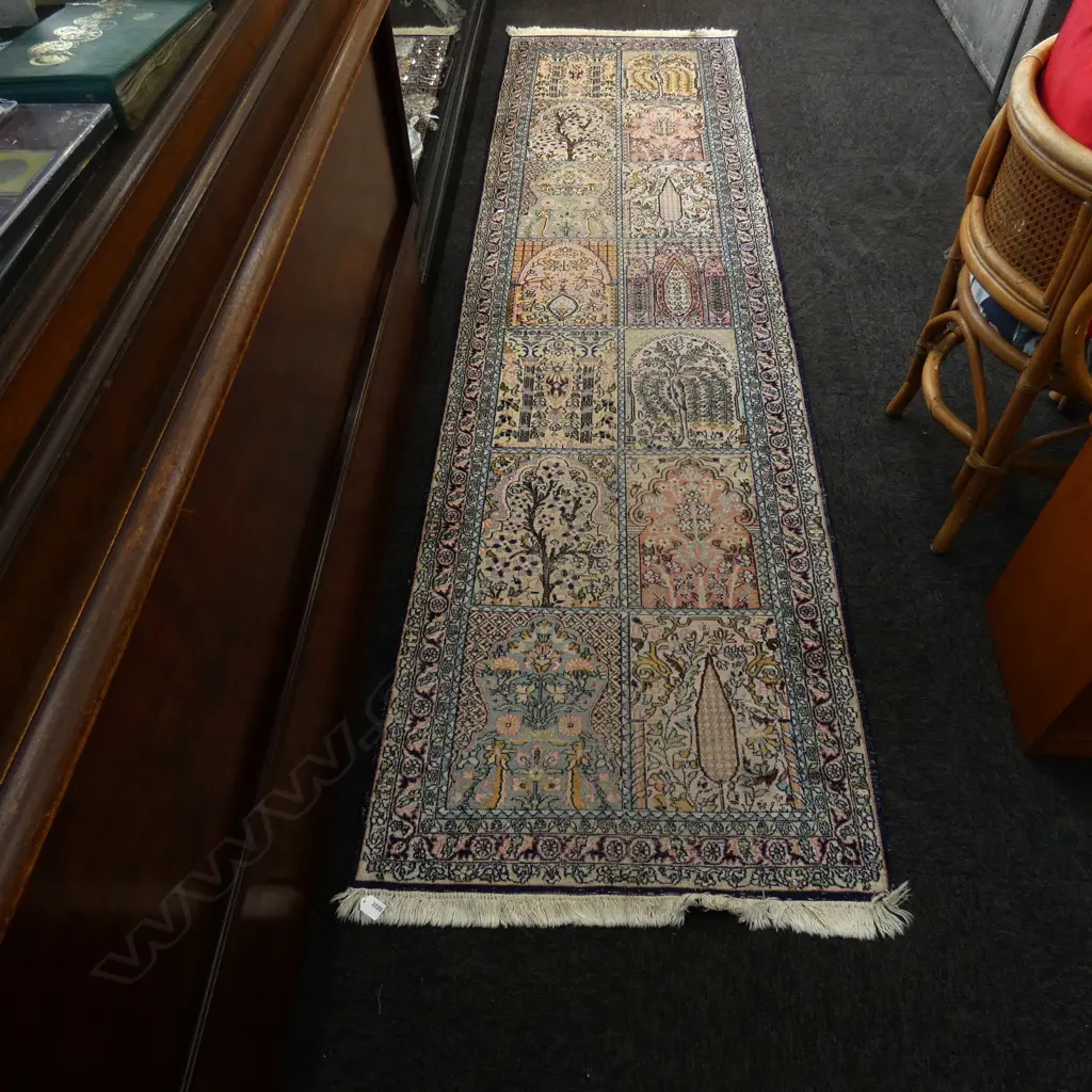 PINK & BLUE TONED HAND KNOTTED RUNNER RUG L 2800 MM Image 1++