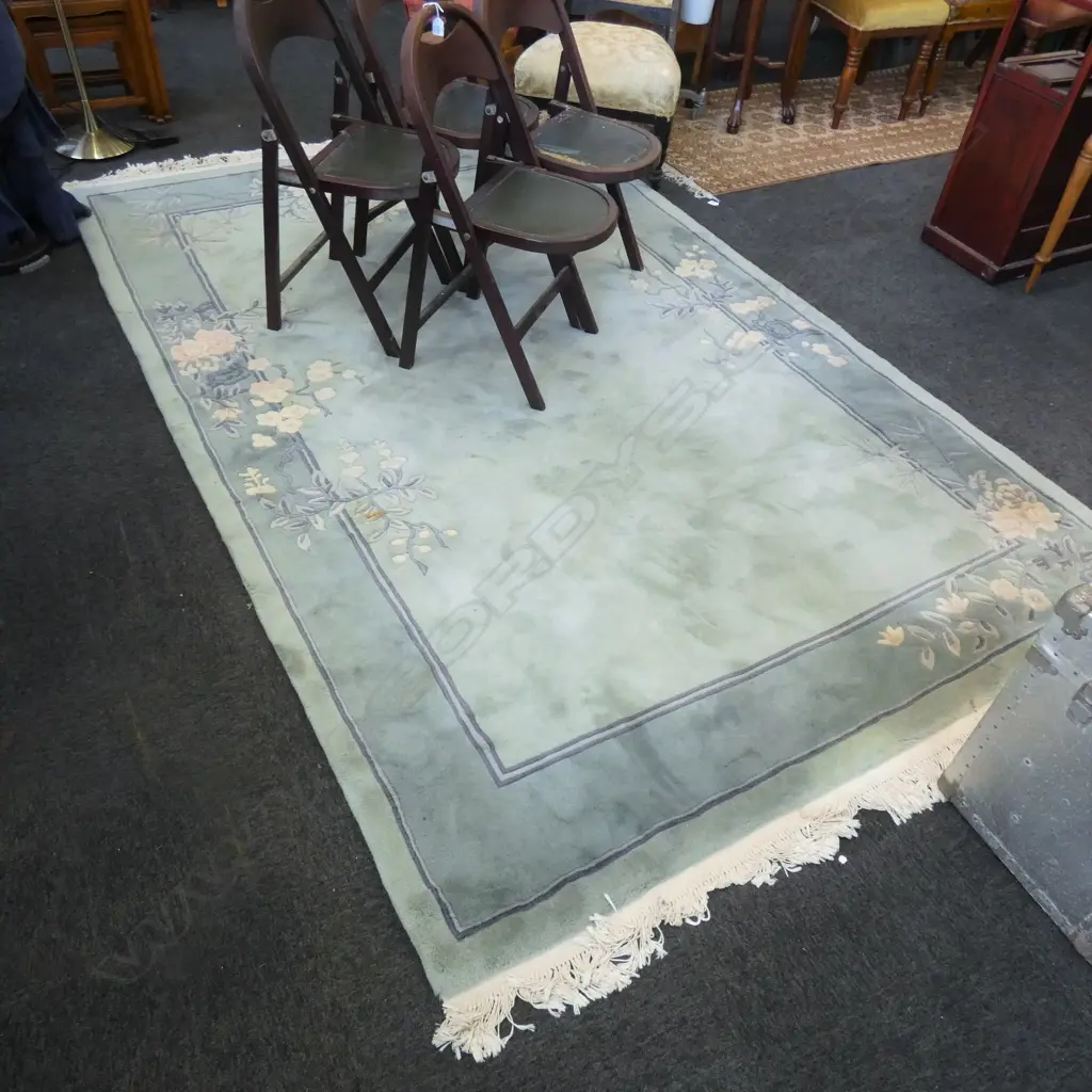 LG MOSS GREEN & FLORAL WOOL RUG WITH SOME STAINS L 2800 X 1800 MM Image 1++