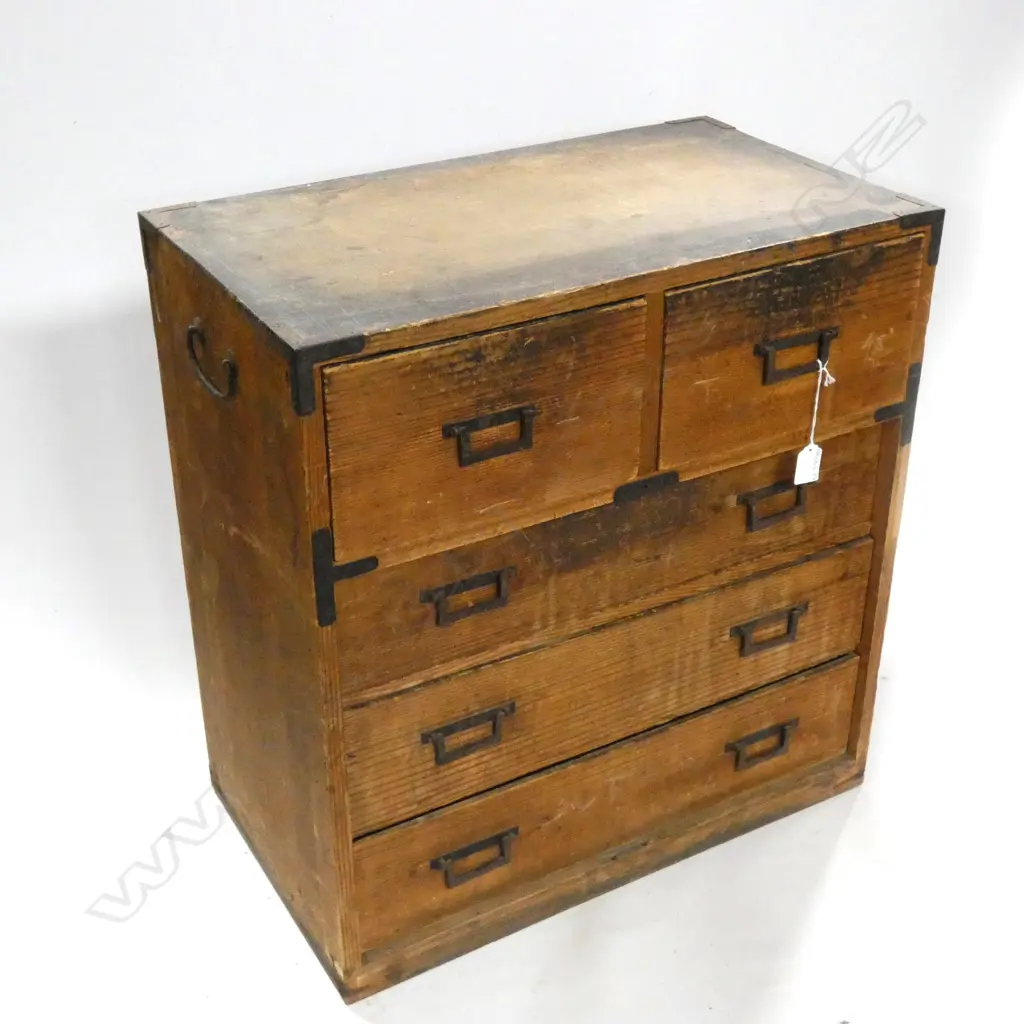 JAPANESE WOODEN TANSU CHEST - 5-DRAWER 575 X 330 X 600MM Image 1++
