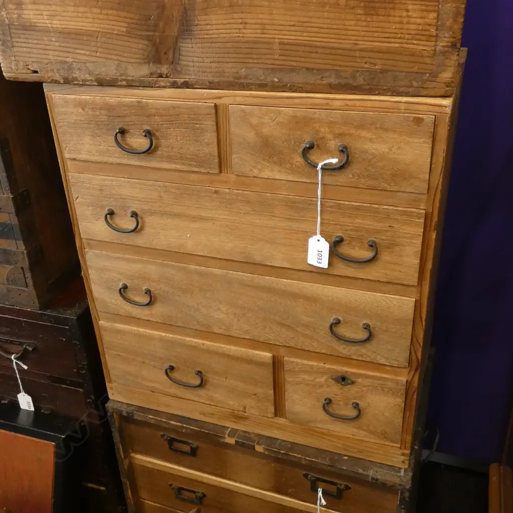 VINTAGE SM JAPANESE NATURAL WOOD TANSU CHEST 6 DRAWER 440 X 275 X 470MM Image 1++