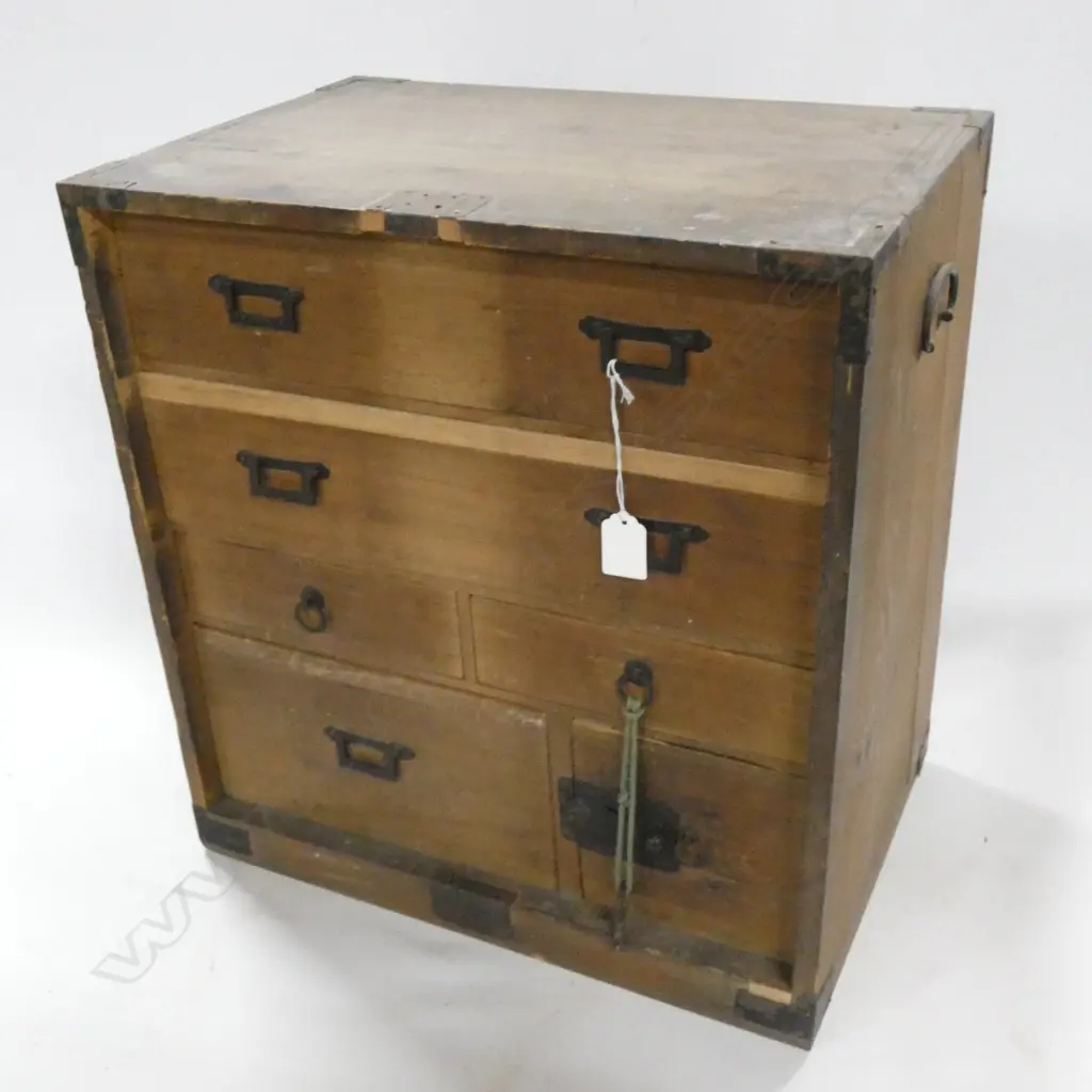 OLD JAPANESE WOODEN TANSU 6 DRAWER CABINET 450 X 290 X 470MM Image 1++