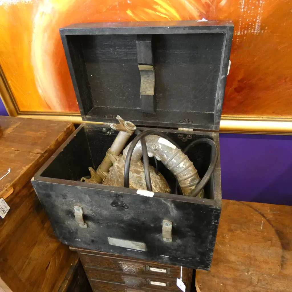 OLD SEARCH LAMP IN BLACK WOODEN BOX AF Image 1++