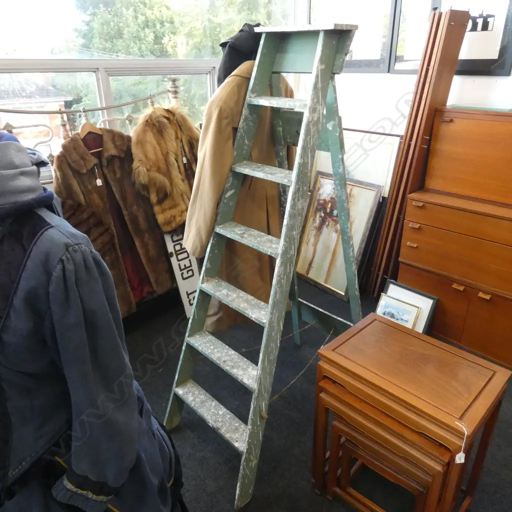 TALL VINTAGE PAINTED LADDER APPROX H 1700MM Image 1++