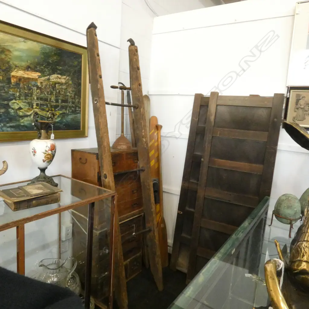RARE OLD WOODEN BARREL ROLLING LADDER Image 1++