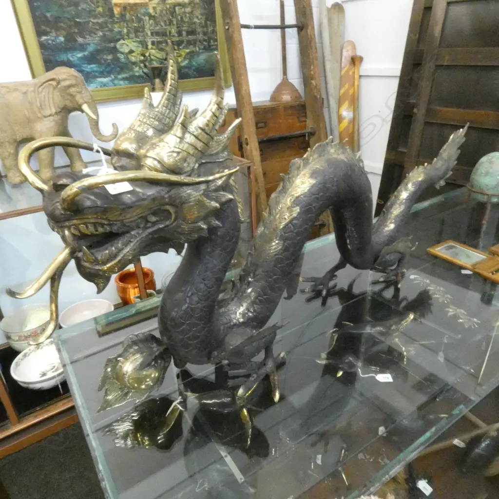 LARGE BRONZE DRAGON POLISHED HIGHLIGHT L1030 Image 1++
