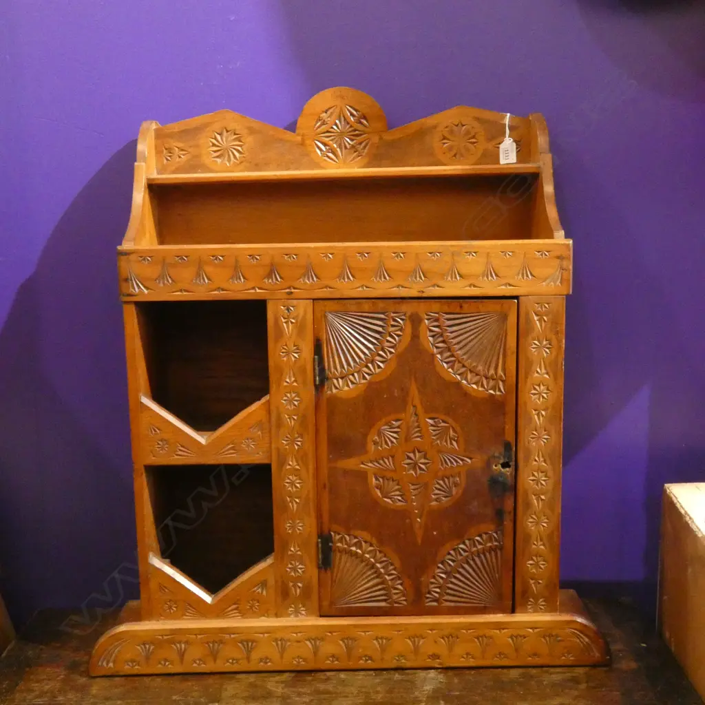 SM CARVED WOODEN HANGING CUPBOARD 590 X 800MM Image 1++