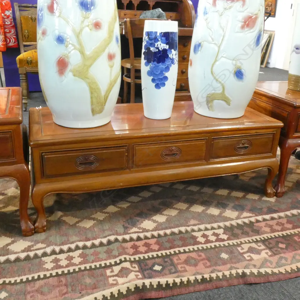 SOLID HARDWOOD TABLE 3 DRAWERS W1230 H425 D500mm Image 1++