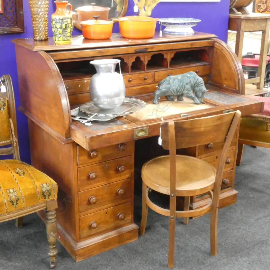 ANTIQUE MAHOGANY ROLL TOP TWIN PEDESTAL DESK... Image 1++