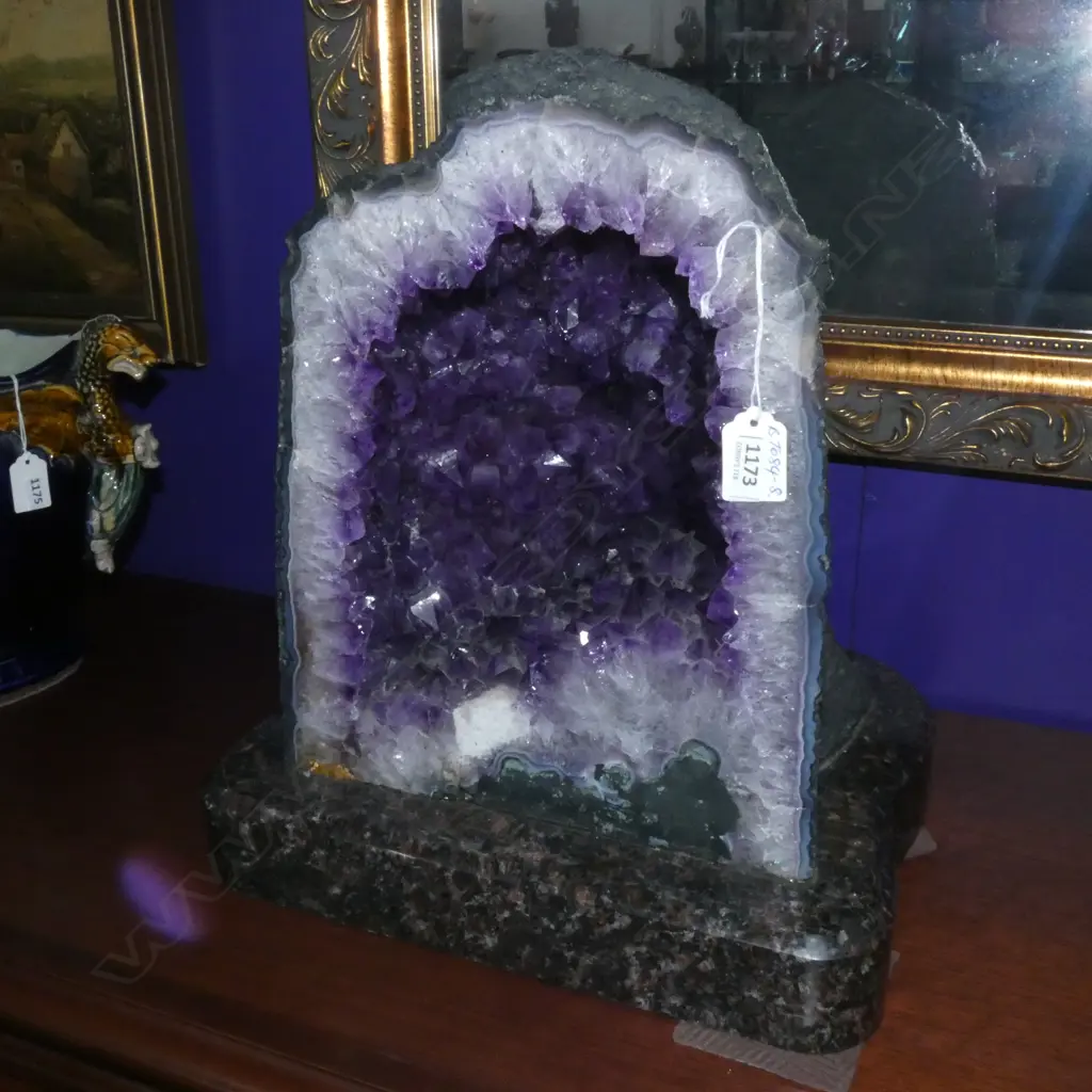 AMETHYST GEODE ON SUBSTANTIAL MARBLE STAND H.390mm Image 1++