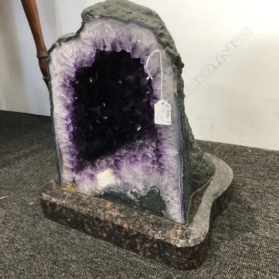 AMETHYST GEODE ON SUBSTANTIAL MARBLE STAND H.390mm