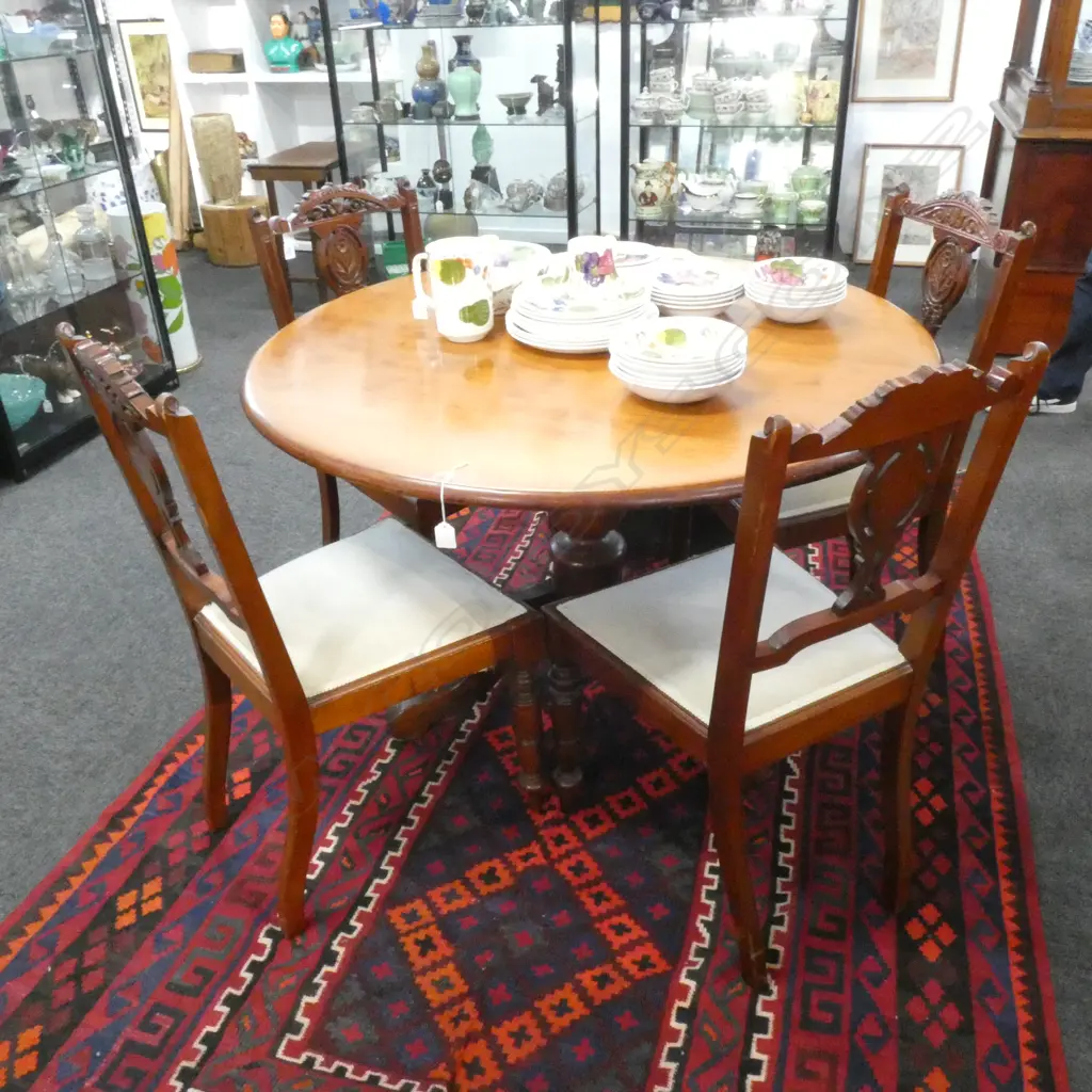 VICT. TILT TOP DINING TABLE 1080mm dia & 4 EDW. CHAIRS Image 1++