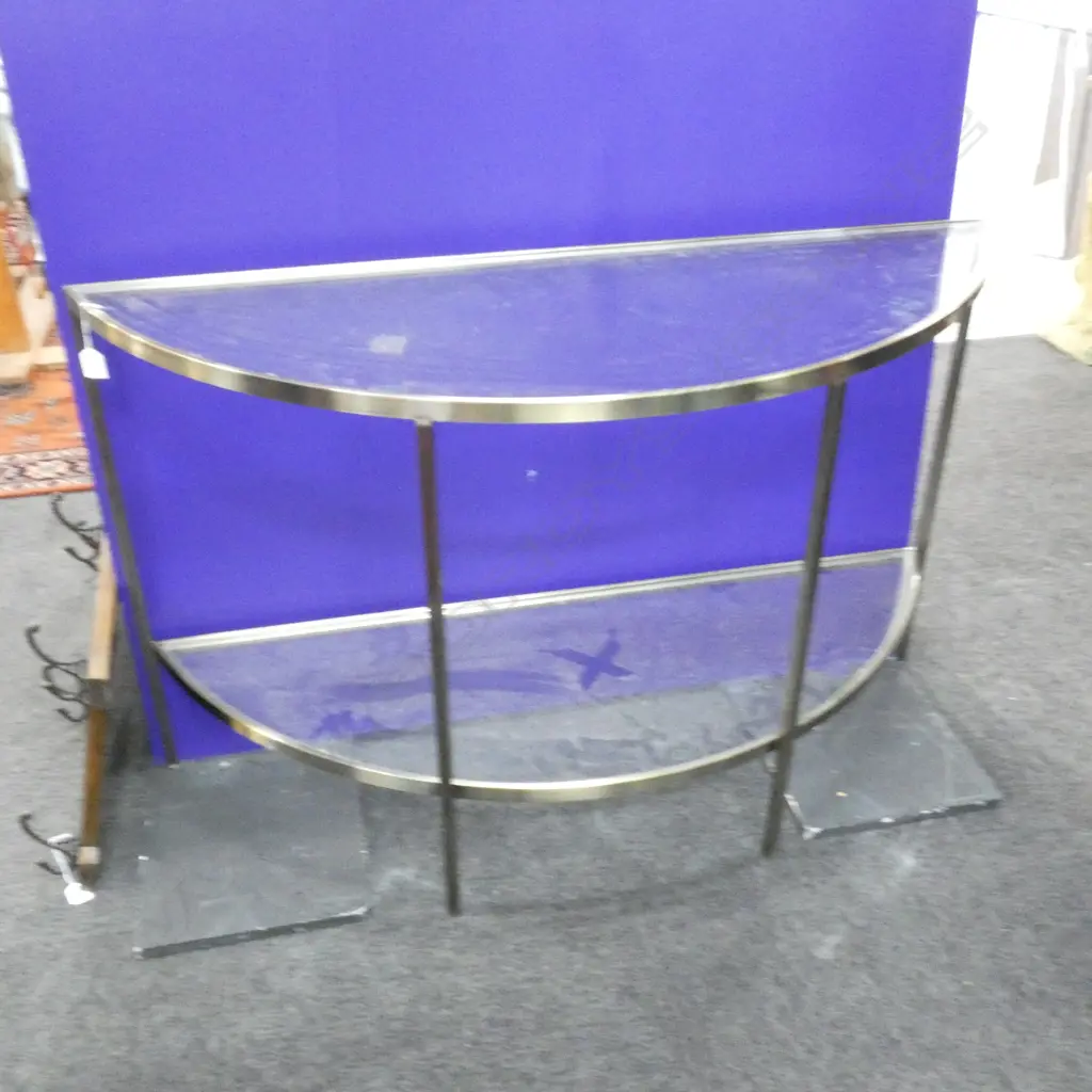 MODERN GLASS STEEL DEMI LUNE TABLE Image 1++