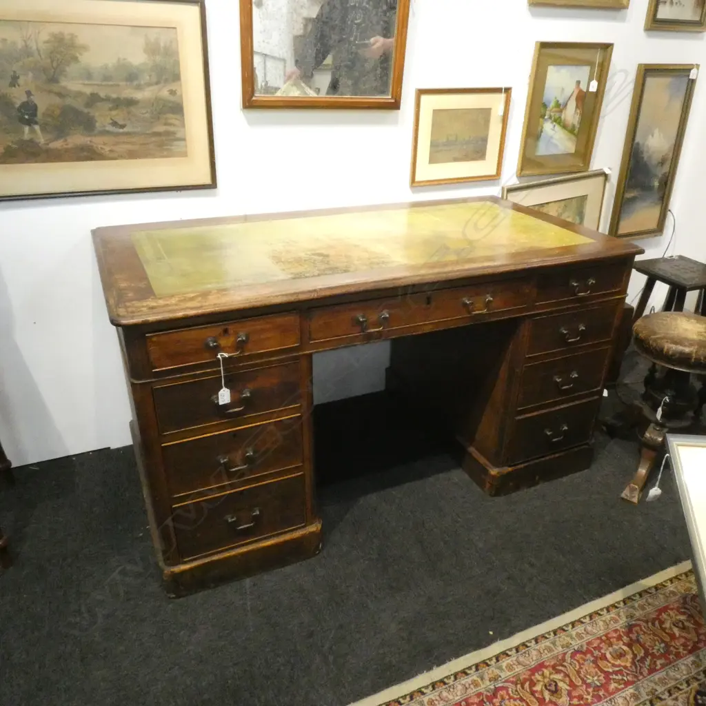 VICTORIAN MAHOGANY LEATHER TOPPED DOUBLE PEDESTAL DESK... Image 1++
