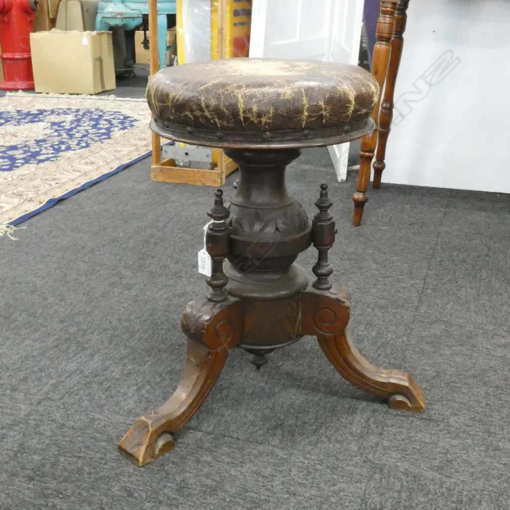 TURNED EDWARDIAN PIANO STOOL H.500mm Image 1++