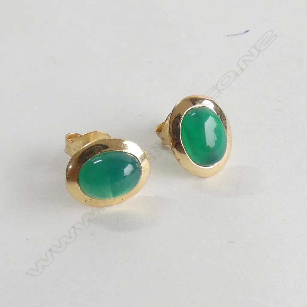 PR GREEN AGATE STONE ? & SILVER GOLD PLATE EARRINGS Image 1++
