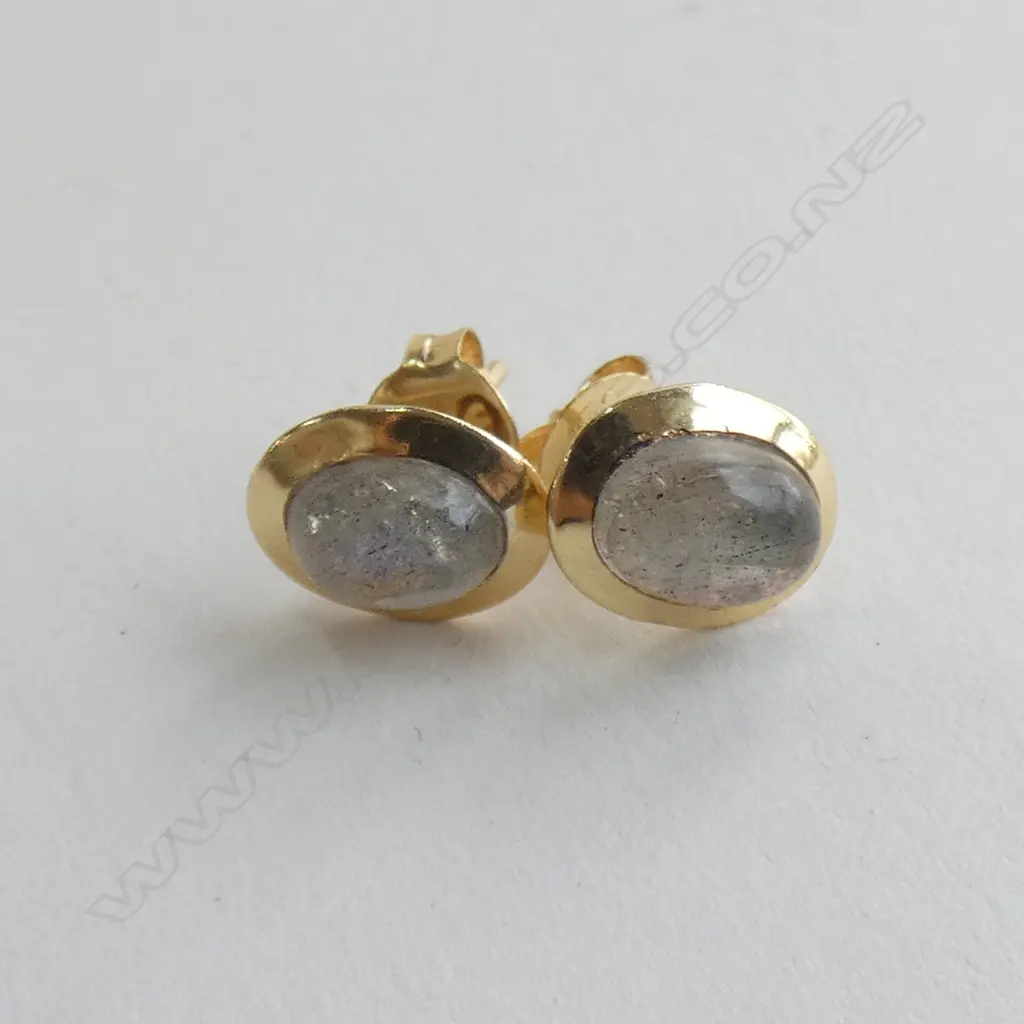 PR SILVER GOLD PLATE & LABRADORITE STUD EARRINGS Image 1++