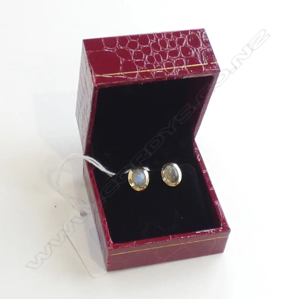 PR SILVER GOLD PLATE & LABRADORITE STUD EARRINGS Image 1++