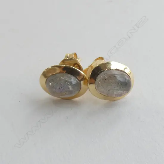 PR SILVER GOLD PLATE & LABRADORITE STUD EARRINGS